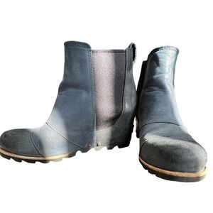 Sorel Wedge Ankle Boots Women's Blue‎ Leather Elastic Chelsea Style Booties